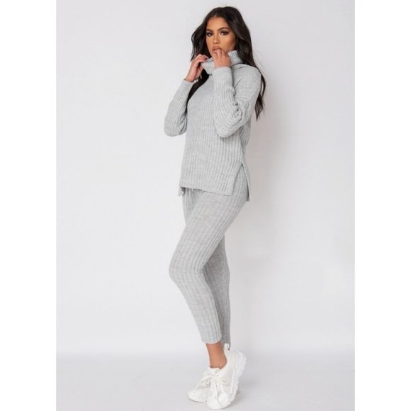Gray Long Sleeve Turtle Neck Top and Leggings Set - Picture 1 of 11